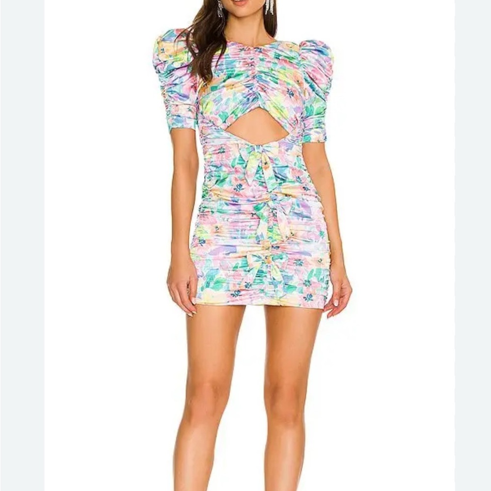 For Love And Lemons Colorful Puff Sleeve Mini Dress